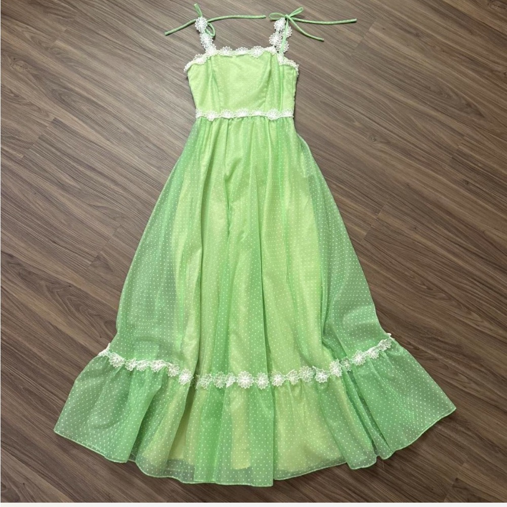 70s Polka Dot Sheer Maxi Dress
